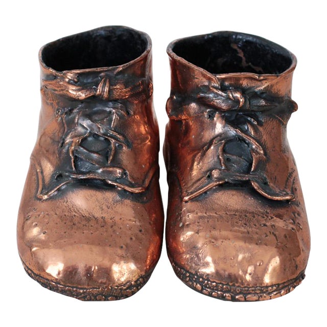 Mid-Century Copper Bronzed Baby Shoes, Vintage Nursery Decor For Sale