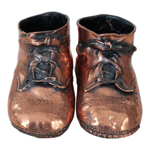 Mid-Century Copper Bronzed Baby Shoes, Vintage Nursery Decor