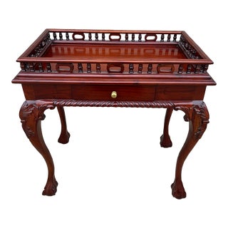 Late 20th Century Chippendale Cherry Ball and Claw Tea Side Table With Carved Gallery For Sale