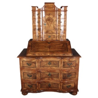 Antique 18th Century Baroque Tabernacle Secretary in Oak with Walnut Veneer, 1730s For Sale