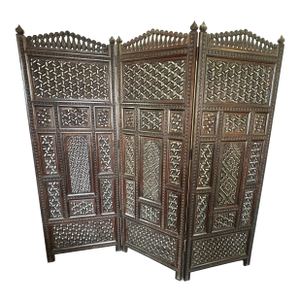 1960's Moroccan Style Pierced Wood 3-Panel Floor Screen