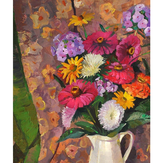 Impressionist Oil Painting Still Life With a White Vase Egor Ktpatunov For Sale - Image 3 of 6