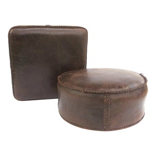 Vintage New Round Leather Ottomans Chairish