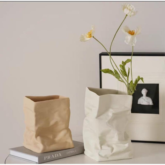 Pop Art Vintage Paper Bag Folded Porcelain Vase For Sale - Image 3 of 7