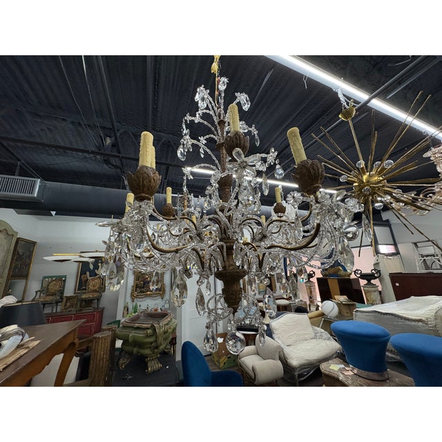 19th Century Genovese Giltwood and Crystal Chandelier For Sale - Image 13 of 18