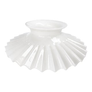 Early 20th Century White Milk Glass Pleated Petticoat Oil Lamp Shade For Sale