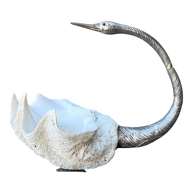 Vintage Monumental Metal and Clam Shell Swan Centerpiece For Sale