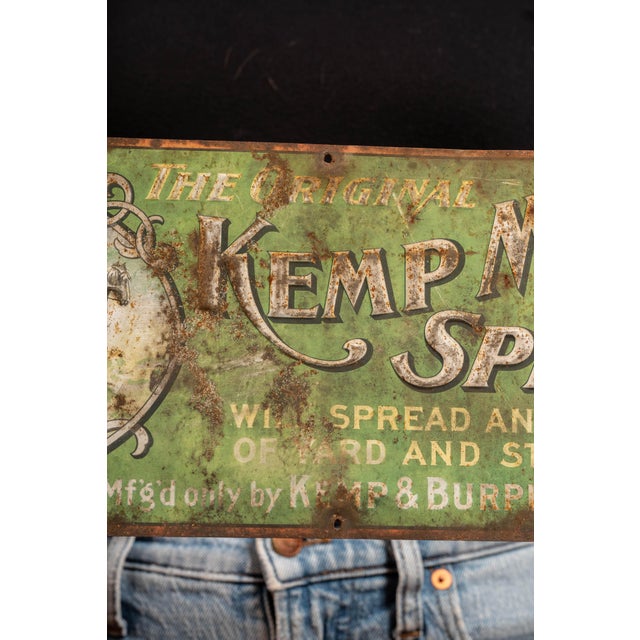 American Antique Kemp Spreader Single Sided Tin Litho Farm Sign For Sale - Image 3 of 5