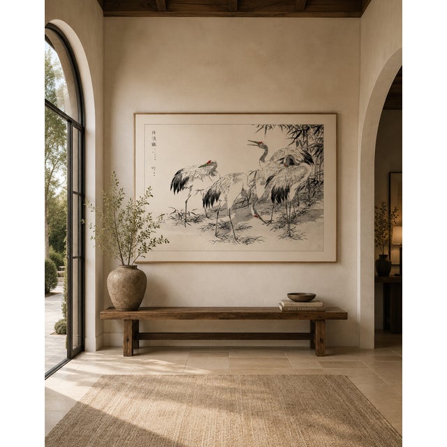 Japanese Cranes Among Bamboo, Vintage Japanese Art Print Reproduction, 36" X 24" For Sale In Buffalo - Image 6 of 12