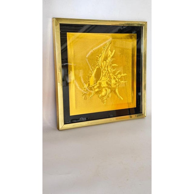 Modern Embossed Gold Shell Artwork with Metallic Finish & Layered Framing, 1960s For Sale - Image 4 of 18