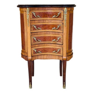 French Louis XV Style Chest of Drawers in Elm Burl and Walnut, 1940s For Sale