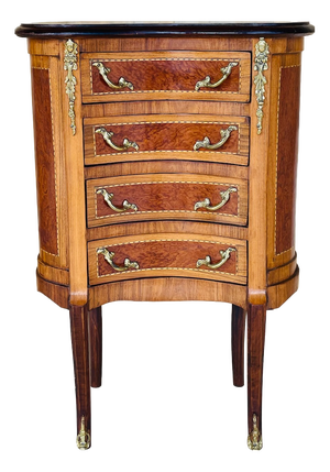 French Louis XV Style Chest of Drawers in Elm Burl and Walnut, 1940s