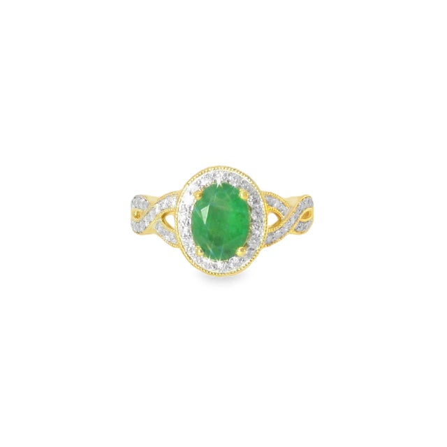 Gorgeous 14K Yellow Gold Emerald Diamond Cocktail Ring. Metal: 14K Yellow Gold Center Stone: Natural Oval Emerald - 6 mm x...