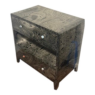 MadeGoods Dresser — Hand-Applied Marbled Lacquer, Hand-Painted Ceramic Knobs, Attributed For Sale