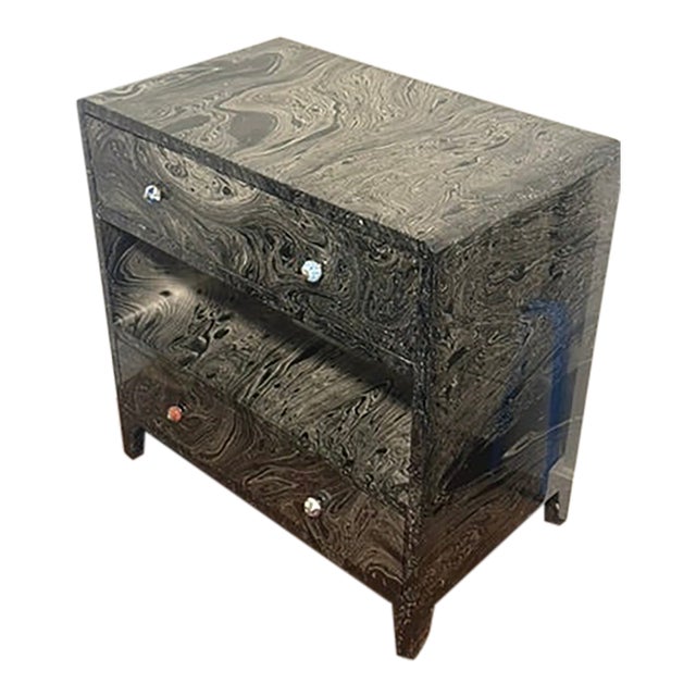 MadeGoods Dresser — Hand-Applied Marbled Lacquer, Hand-Painted Ceramic Knobs, Attributed For Sale