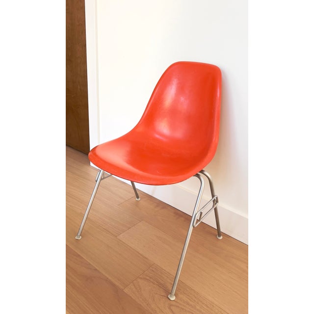 Metal 1960s Eames for Herman Miller Red-Orange Fiberglass DSS Stacking Side Chair For Sale - Image 7 of 11