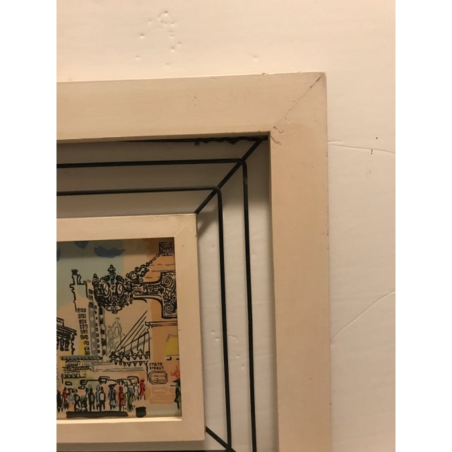 Wood Mid 20th Century Mid-Century Modern Illustration Depicting the Marshall Field & Company Clock/Street Scene in Chicago by David, Framed For Sale - Image 7 of 12
