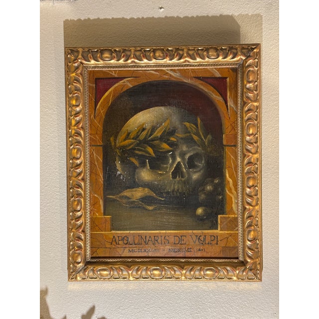 Baroque Style Oil on Canvas Memento Mori Profile Painting in Giltwood Frame For Sale - Image 4 of 13
