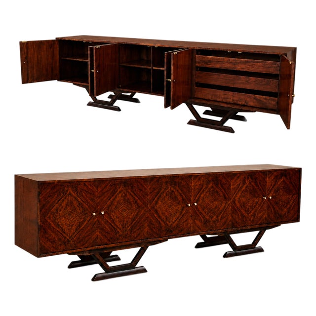 Monumental Brazilian Rosewood Credenza With Geometric Veneer Work by Móveis Teperman, 1950s For Sale