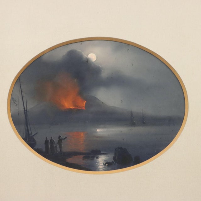 Night Eruption of Vesuvius, Gouache on Cardboard, Framed For Sale - Image 3 of 11