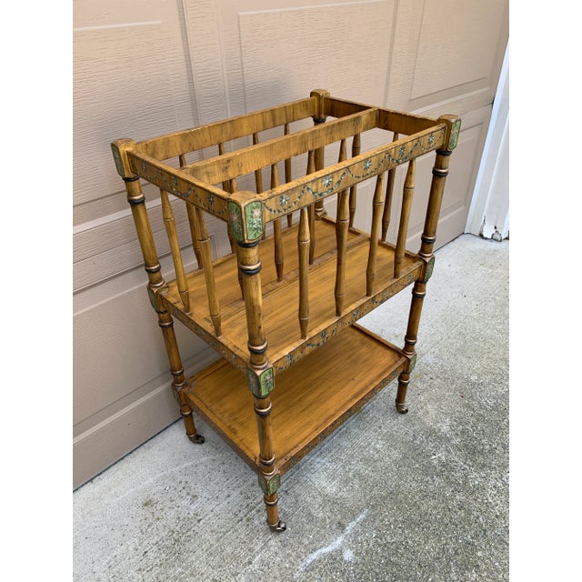 1960s 1960s French Country Painted Canterbury Book Stand With Floral Detail For Sale - Image 5 of 14