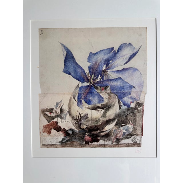 Horst Janssen Blue Floral 1987 Offset Lithograph Germany