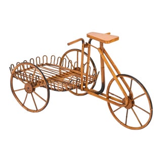 French Riviera Rattan Bicycle Shaped Magazine Rack, Italy 1960s For Sale
