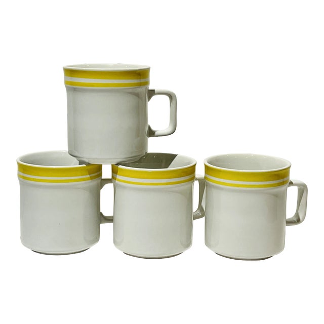 Rondure Stone 200 Yellow Coffee Cup Mug Double Yellow Band Ring Japan - Set of 4 For Sale