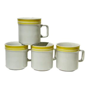 Rondure Stone 200 Yellow Coffee Cup Mug Double Yellow Band Ring Japan - Set of 4