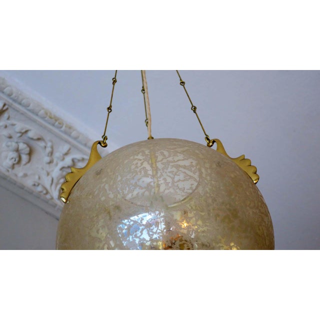 Frosted Glass and Brass Pendant Lamp from Doria Leuchten, 1970s For Sale - Image 4 of 14