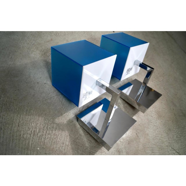 Pair of vintage Post Modern sconces for sale. They were manufactured by Fontana Arte, and are made in Italy. They have a...