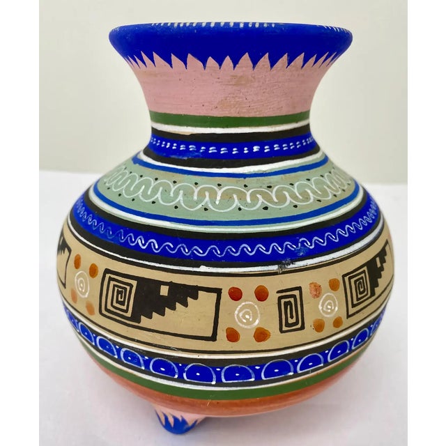 Mexican Handmade Pottery Multicolor Three-Legged Vase For Sale In New York - Image 6 of 7