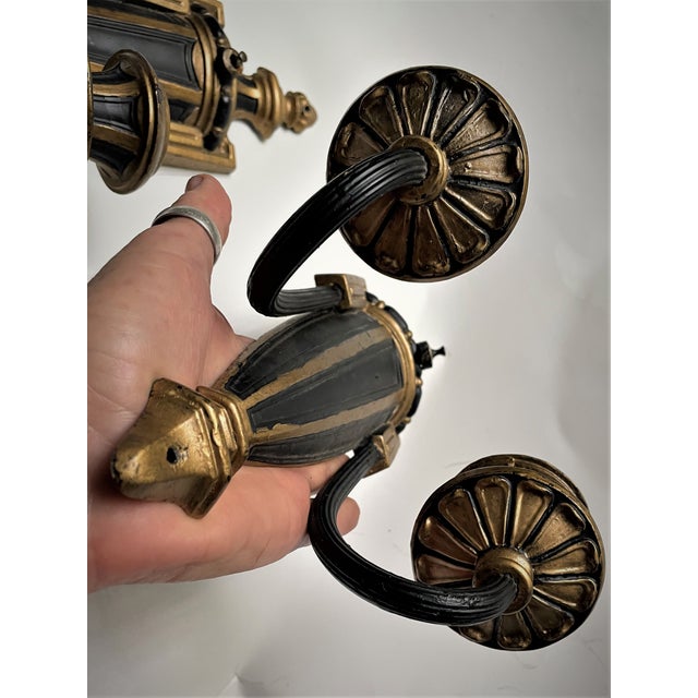 Mid 20th Century Neoclassical Style Greek Key & Urn Cast Metal Wall Candle Sconces Signed Empire For Sale - Image 11 of 15
