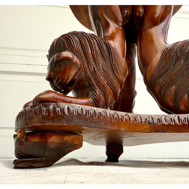 Brown Traditional Regency Lion and the Mouse Pedestal Wood Jardiniere Fernerie For Sale - Image 8 of 11