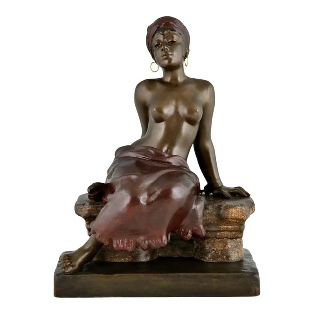 Art Nouveau Metal Sculpture of Seated Girl by Emmanuel Villanis, 1900 For Sale - Image 11 of 11