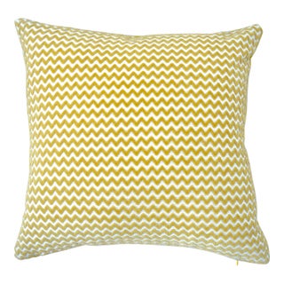 FirmaMenta Ochre Chevron Raffia Style Cotton Velvet Square Pillow For Sale