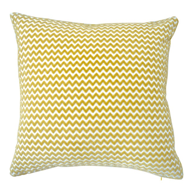 FirmaMenta Ochre Chevron Raffia Style Cotton Velvet Square Pillow For Sale