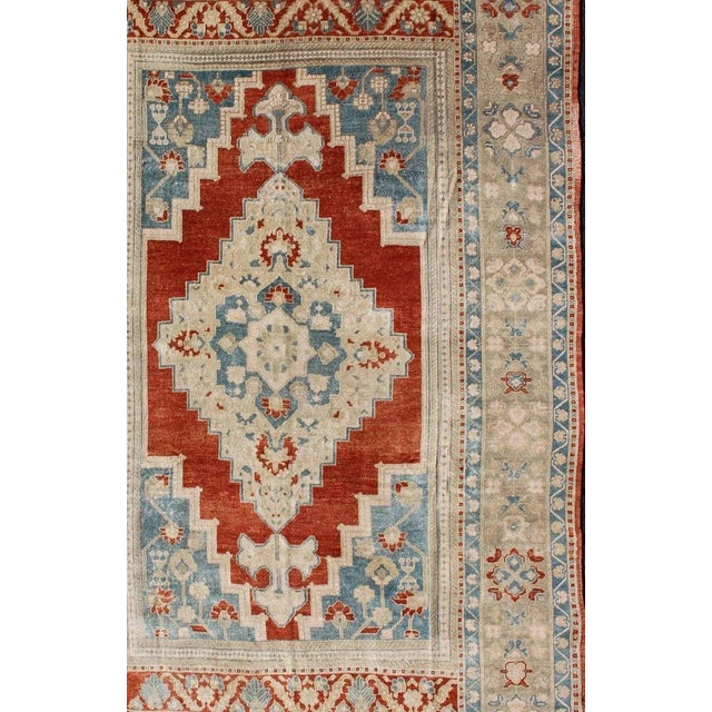 Gorgeous vintage Turkish Oushak in beautiful red, blue, light green and cream Keivan Woven Arts / rug/TU-MTU-4920, country...