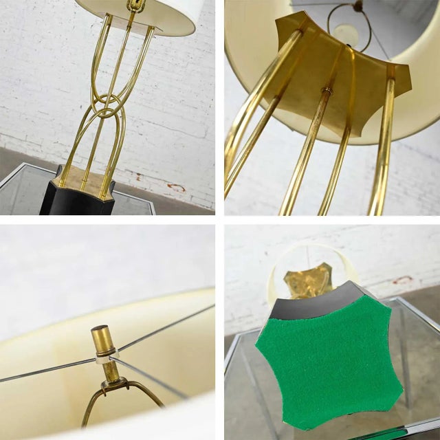 1960s Mid-Century Modern Table Lamp Brass Looped Tube Black Base White Drum Shade For Sale - Image 10 of 13