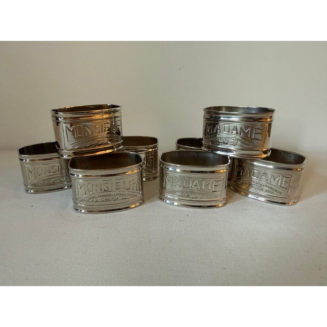 Vintage French Silver Plated "Monsieur" & "Madame" Napkin Rings, Set of 8. Perfect for the bride & groom, the wedding...