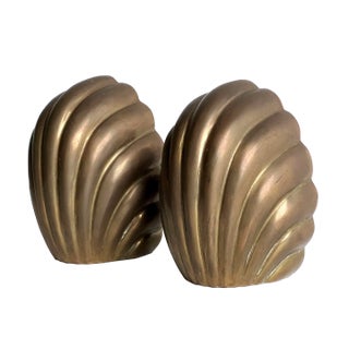 Vintage Brass Clam Shell Style Bookends - A Pair For Sale