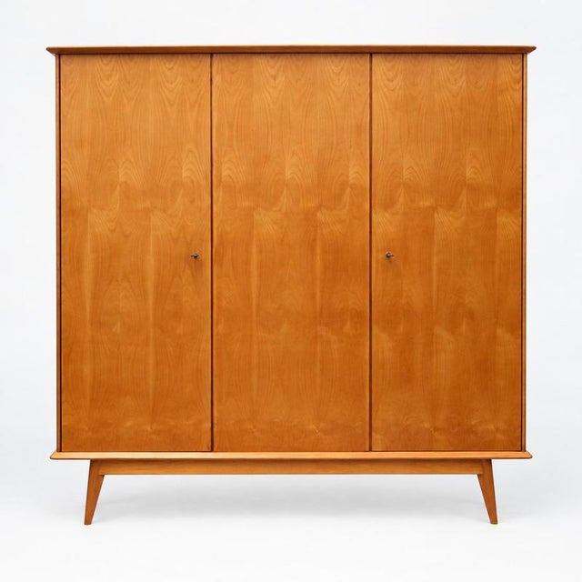 Brown Vintage Three-Door Wardrobe Wooden Wardrobe with Mirror For Sale - Image 8 of 8