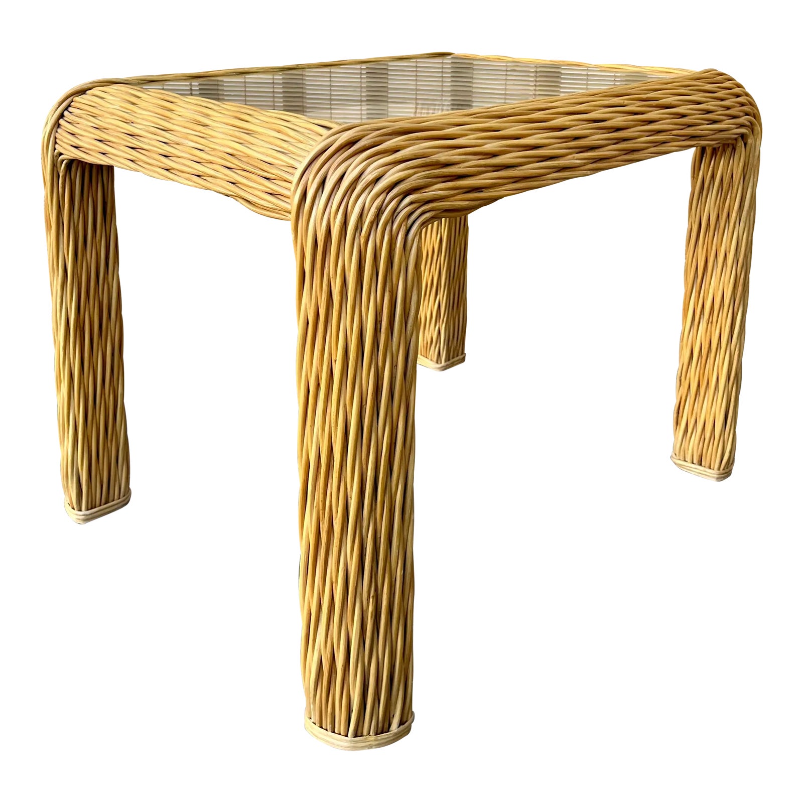 1980s Coastal Style Braided Pencil Reed Rattan Side Table | Chairish