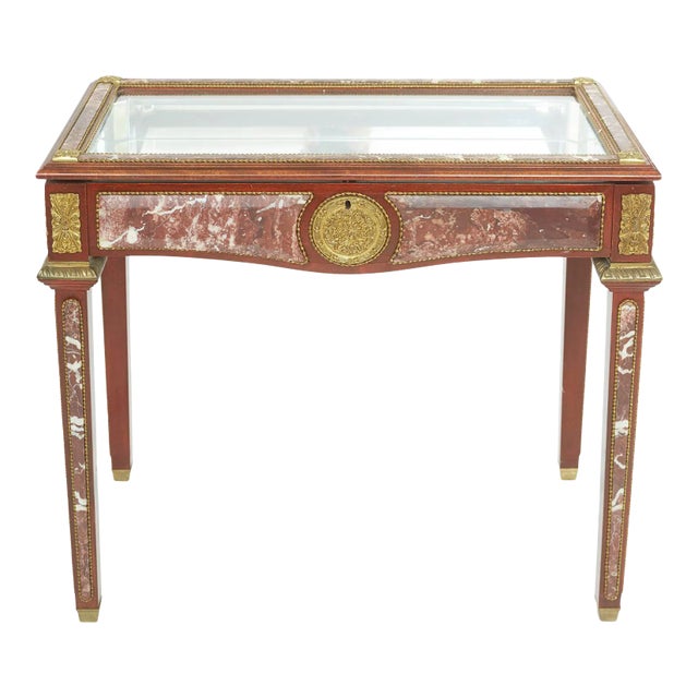 Vintae Louis XVI Style Marble/ Ormolu Bronze Mounted Vitrine Table For Sale