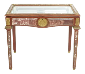 Vintae Louis XVI Style Marble/ Ormolu Bronze Mounted Vitrine Table
