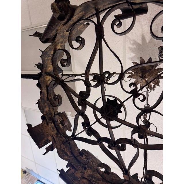 Vintage Gothic Revival Dragon Chandelier | Hand-Forged Iron Fantasy Lighting | 44” Diameter For Sale In Houston - Image 6 of 7