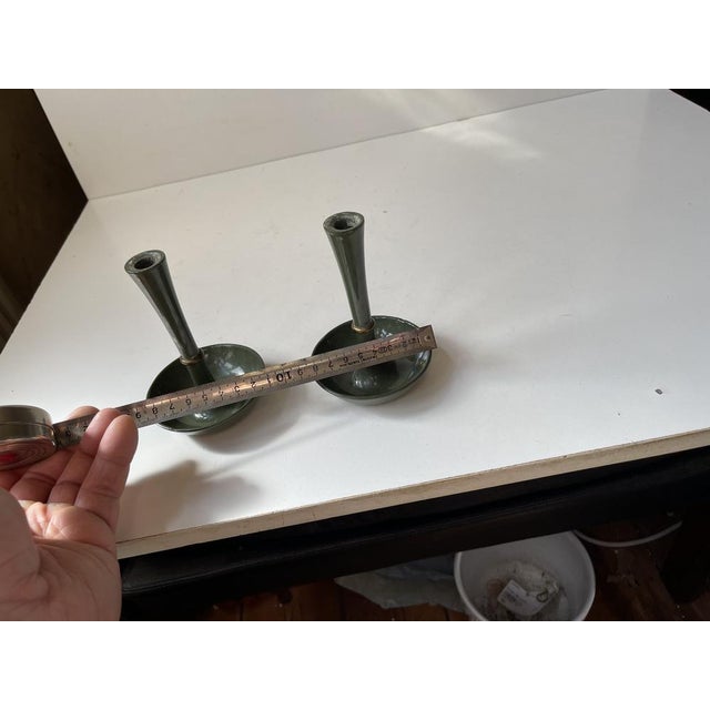 Forest Green Candleholders in Green Enamel, Brass & Cast Iron from Jens Harald Quistgaard, 1960s, Set of 2 For Sale - Image 8 of 10