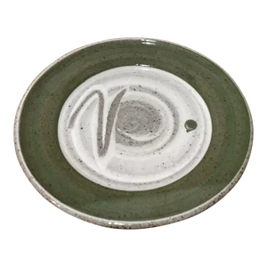 Mid 20th Century Vintage Stoneware Glazed Green & Gray Art Pottery Platter, Artist Signed