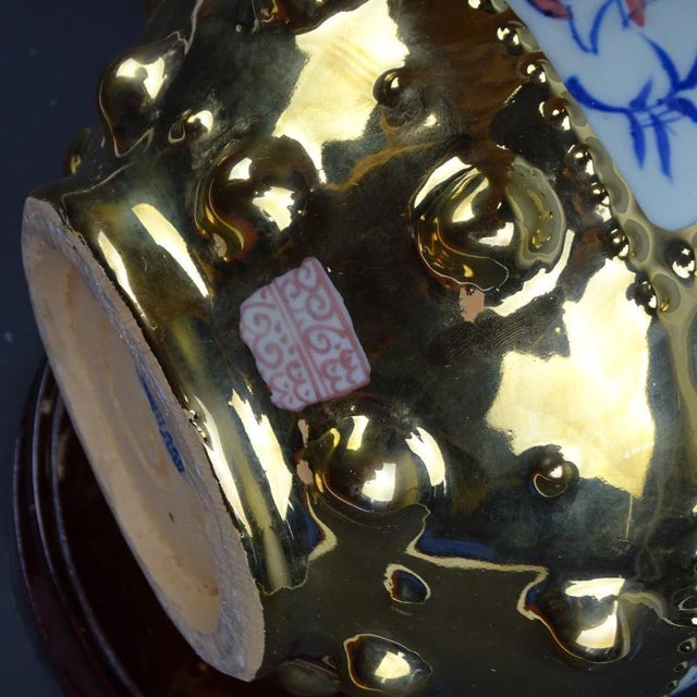 Chinese Vintage Ceramic Vase,Gold Glaze Blue and White Doucai Porcelain Garlic Head Vase Painted Figures Pattern For Sale - Image 10 of 10