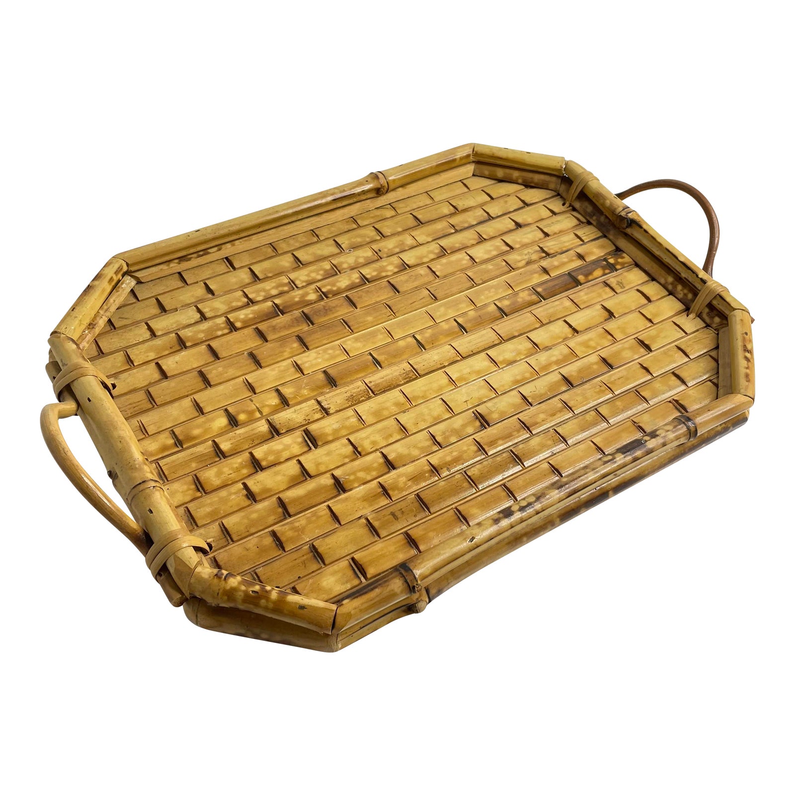 1960s Petite Tortoise Bamboo Rattan Tray Chairish